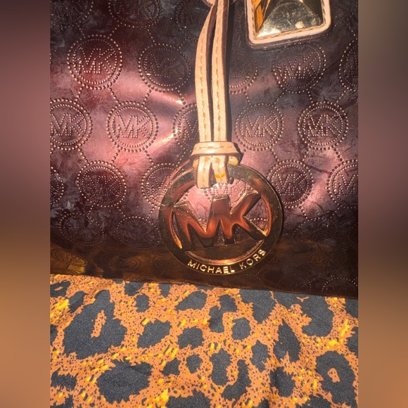 Michael Kors Shiny Brownish Maroon and Gold Handbag - Picture 6 of 10